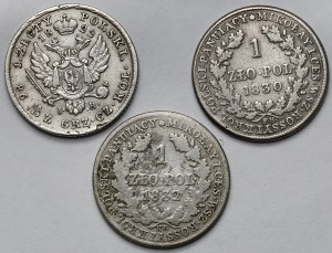 1 poľský zlotý 1822-1832 - sada (3ks)