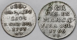 Poniatowski, Mezzo dorato 1766 FS e 10 centesimi 1793 - set (2pz)
