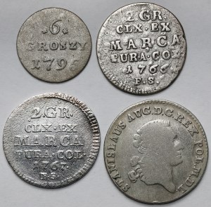 Poniatowski, Gold, Half-gold and 6 pennies 1766-1795 - set (4pcs)
