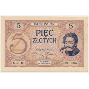 5 złotych 1919 - S.43.B. - PIĘKNA