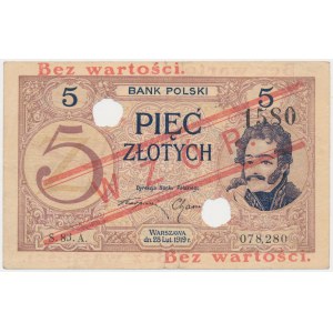 5 złotych 1919 - WZÓR - S.83.A. - perforacja