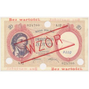 20 złotych 1919 - WZÓR - A.12 - wysoki nadruk - perforacja