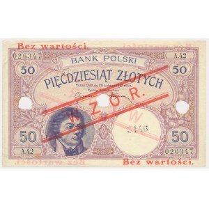 50 złotych 1919 - WZÓR - A.42 - niski nadruk - perforacja