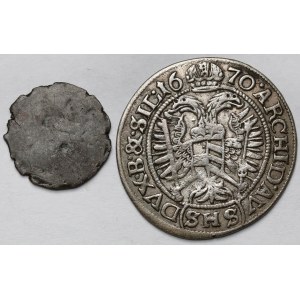 Śląsk, Leopold I, 3 krajcary 1670 SHS, Wrocław i Czechy, Halerz jednostronny - zestaw (2szt)