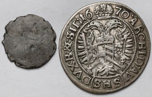 Silesia, Leopold I, 3 krajcars 1670 SHS, Wroclaw and Bohemia, Halerz one-sided - set (2pcs)