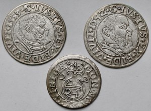 Prusko, Albert Hohenzollern, Grosz Königsberg 1533-1542 a Halfpenny 1622 - sada (3ks)