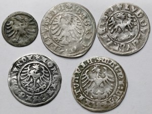 Alexandr, Ludvík a Zikmund I. Starý, půlpence a denáry - sada (5 ks)