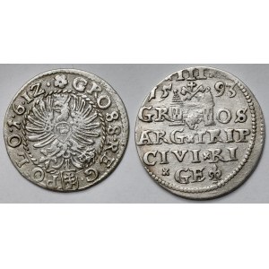 Zygmunt III Waza, Trojak Ryga 1593 i Grosz Kraków 1612 - zestaw (2szt)