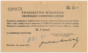 Certificato di contributo 5 zloty 1943