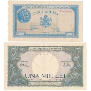Romania, 1.000 Lei 1941 & 5.000 Lei 1943 (2pcs)