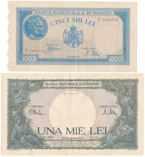 Romania, 1.000 Lei 1941 e 5.000 Lei 1943 (2 pz.)
