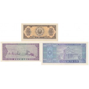 Romania, 1, 10 & 100 Lei 1952-1966 (3pcs)