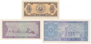 Romania, 1, 10 e 100 Lei 1952-1966 (3 pz.)