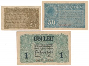 Roumanie, 25 et 50 Bani et 1 Leu 1917(3pc)