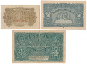 Rumunsko, 25 a 50 Bani a 1 Leu 1917(3ks)