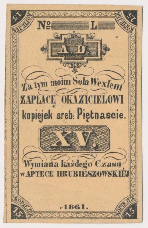 Hrubieszow, pharmacy, 15 kopecks 1861 - blank