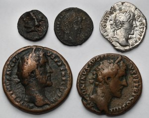 Roman Empire, Denarius, Aces and Follis - set (5pcs)