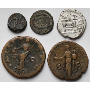 Cesarstwo Rzymskie, Denar, Asy i Follisy - zestaw (5szt)