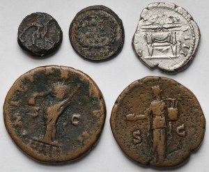 Impero Romano, Denario, Assi e Follis - set (5 pezzi)