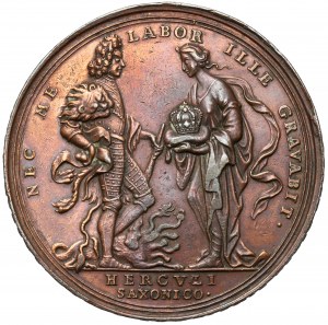 August II. silný, korunovační medaile 1697 - bronzový tisk