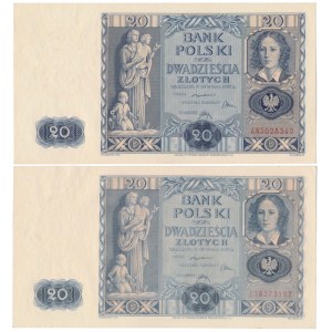 20 złotych 1936 - AN i DT - zestaw (2szt)