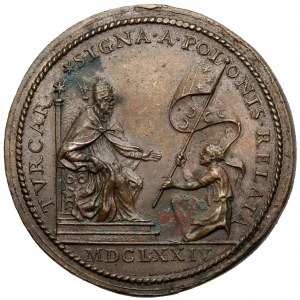 Vaticano, Clemente X, Medaglia 1674 - Vittoria di Sobieski a Chocim (stampa successiva)