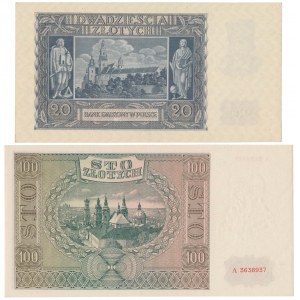 20 złotych 1940 i 100 złotych 1941 - zestaw (2szt)