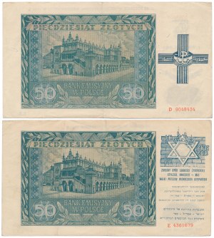 50 Zloty 1941 - mit Aufdrucken Aufstand in GETTC und Warschauer Aufstand (2 Stk.)