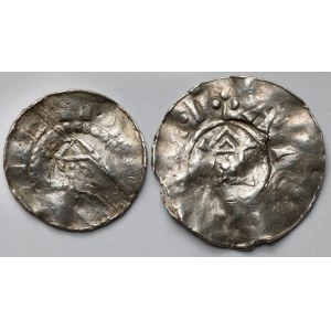 Denar krzyżowy CNP II - z kapliczką i Goslar, Otto III (983-1002), Denar typu OAP - zestaw (2szt)