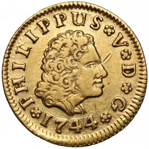 Hiszpania, Filip V, 1/2 escudo 1744 SPJ, Sewilla