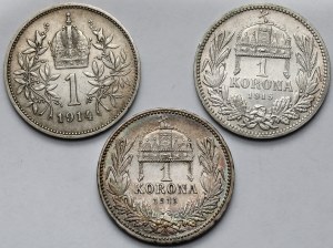 Österreich-Ungarn, Franz Joseph I., Krone 1914-1915 - Satz (3 Stck.)