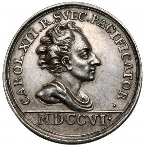 Karol XII / August II Mocny, Medal Pokój w Altranstädt 1706 - rzadki