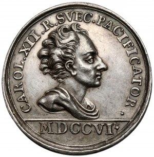 Karel XII / August II Silný, medaile Altranstädtského míru 1706 - vzácná