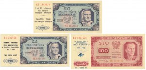 Set of 20 and 100 gold 1948 - with commemorative prints (3pcs)