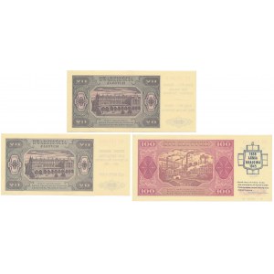 Zestaw 20 i 100 złotych 1948 - z nadrukami okolicznościowymi (3szt)