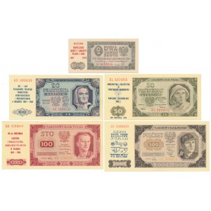 Zestaw 2 - 500 złotych 1948 - z nadrukami okolicznościowymi (5szt)