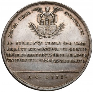 August II the Strong, Medal for the 500th Anniversary of the City Rights of Toruń 1731 - very rare