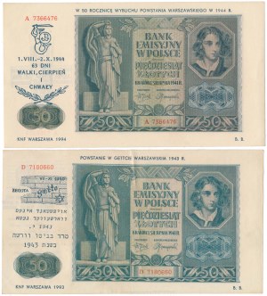 50 zloty 1941 - con stampe Insurrezione di Varsavia e Insurrezione del Ghetto (2 pz.)