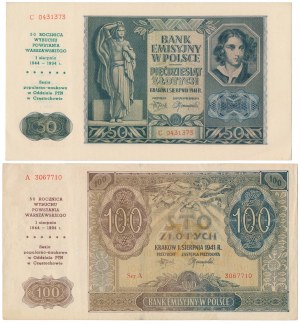 50 und 100 Zloty 1941 - mit Aufdrucken Warschauer Aufstand (2 Stk.)