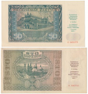 50 and 100 zloty 1941 - with Warsaw Uprising prints (2pcs)