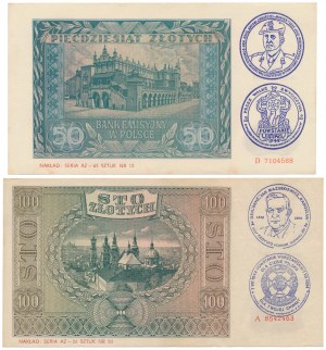 50 and 100 zloty 1941 - with Warsaw Uprising prints (2pcs)