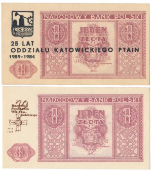 1 Zloty 1946 - mit dem Aufdruck 25 Jahre PTAiN und der Großpolnische Aufstand (2 Stck.)