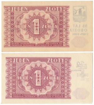 1 Zloty 1946 - mit dem Aufdruck 25 Jahre PTAiN und der Großpolnische Aufstand (2 Stck.)