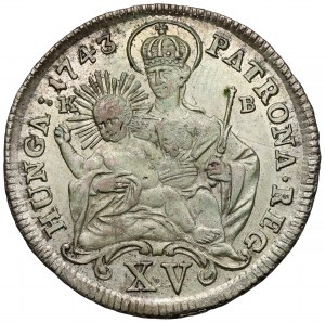 Hongrie, Marie-Thérèse, 15 krajcars 1743 KB, Kremnica