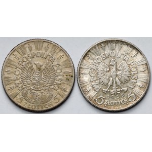 Piłsudski 5 złotych 1934 i 1938 - Strzelecki i urzędowy - zestaw (2szt)