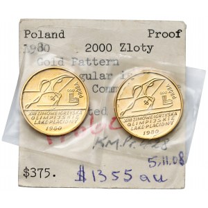 Próba ZŁOTO 2000 złotych 1980 Lake Placid - Biegi - zestaw (2szt)