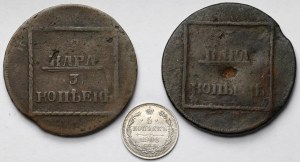Russia e Moldavia, 2 coppie / 3 copechi 1772 e 5 copechi 1908 - set (3 pezzi)