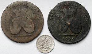 Russia and Moldova, 2 pair / 3 kopecks 1772 and 5 kopecks 1908 - set (3pcs)