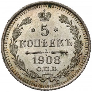 Russia, Nicola II, 5 copechi 1908