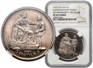 Konstytucja 5 złotych 1925 - 81 perełek - znakomita - NGC SP CAMEO